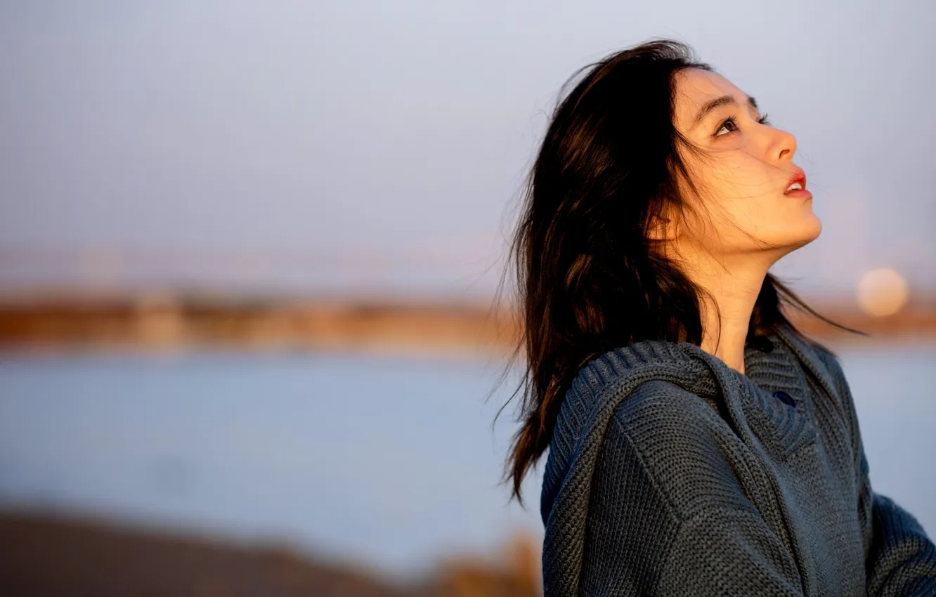 Фото обои Beautiful, Asian, Model, Water, Woman, Evening, Cute, Lake