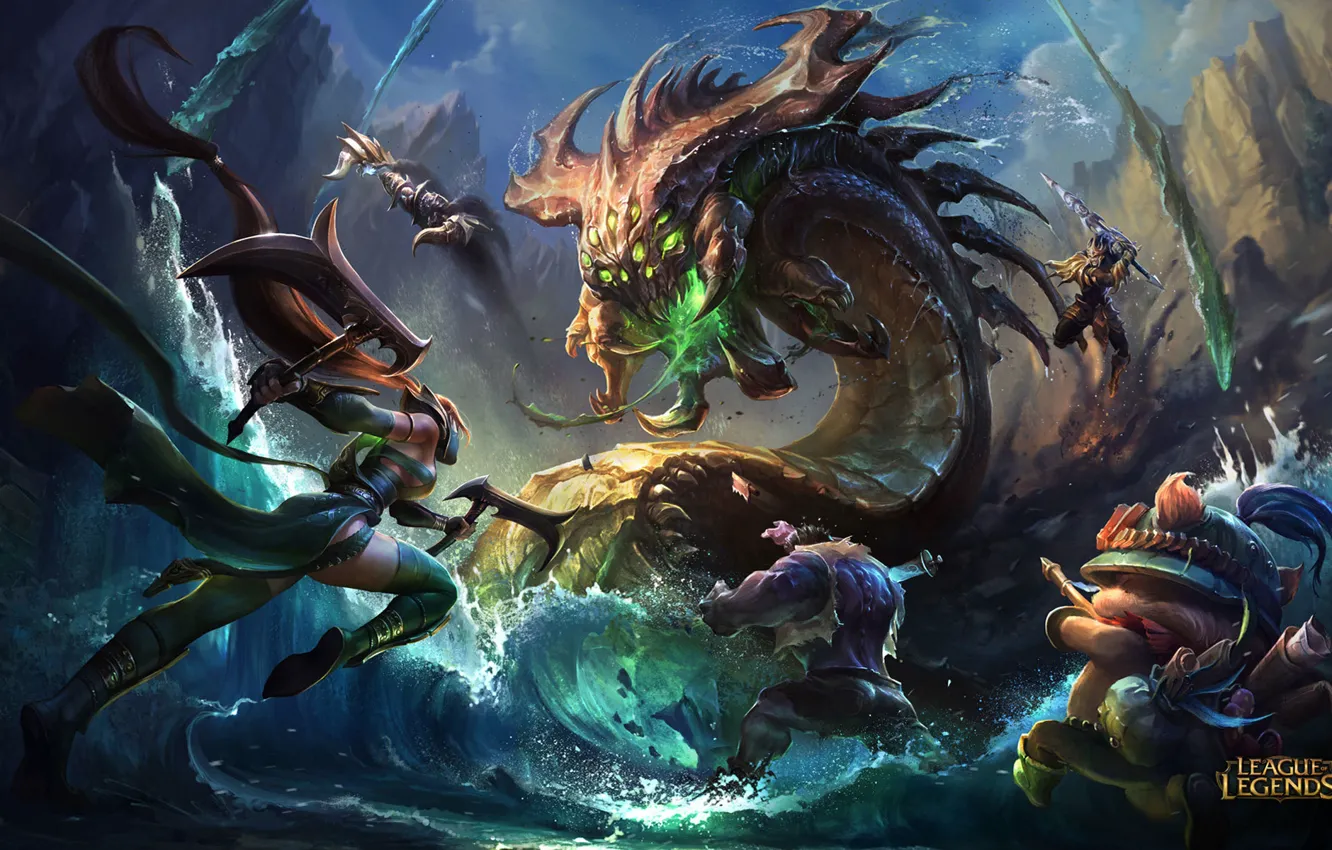 Фото обои League of Legends, LOL, Лига Легенд, ЛОЛ, Акали, Тимо, Барон Нашор, Доктор Мундо