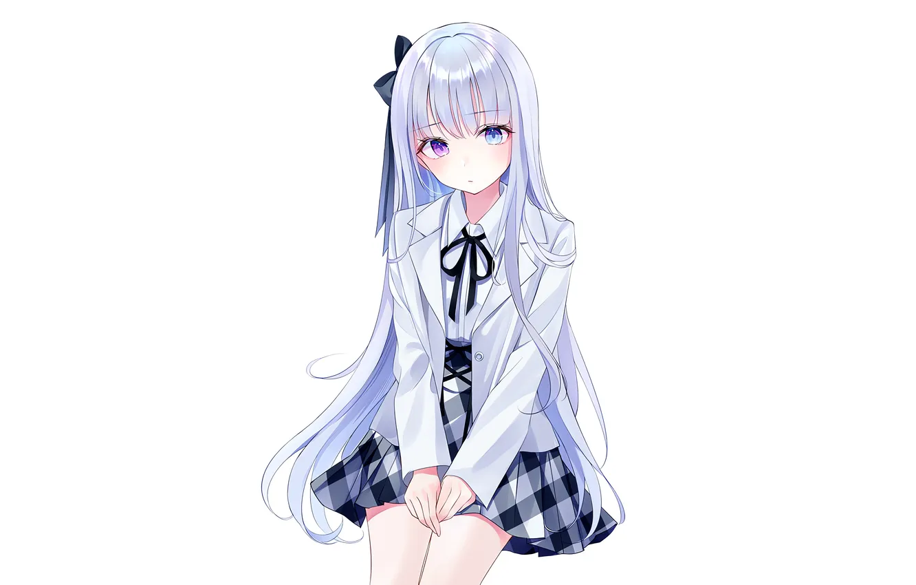 Фото обои girl, school uniform, long hair, anime, beautiful, pretty, blazer, ribbon
