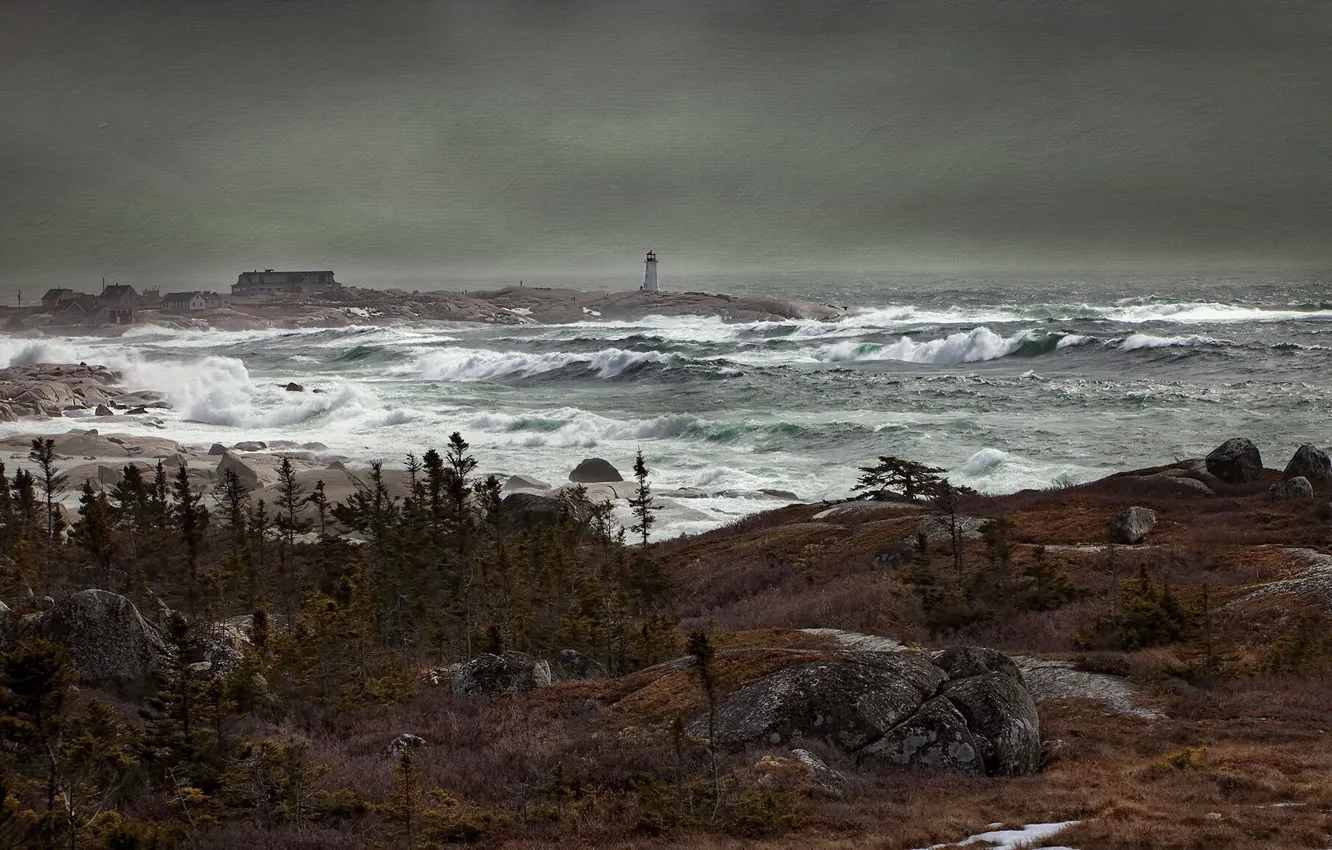 Фото обои Storm, lighthouse, Nova Scotia, Peggy's Cove