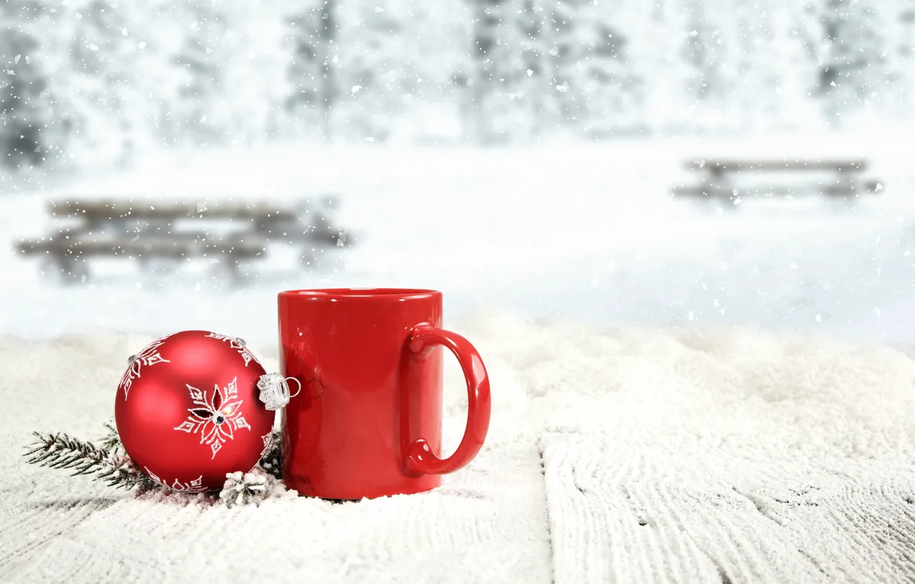 Фото обои зима, снег, Новый Год, Рождество, кружка, Christmas, winter, snow