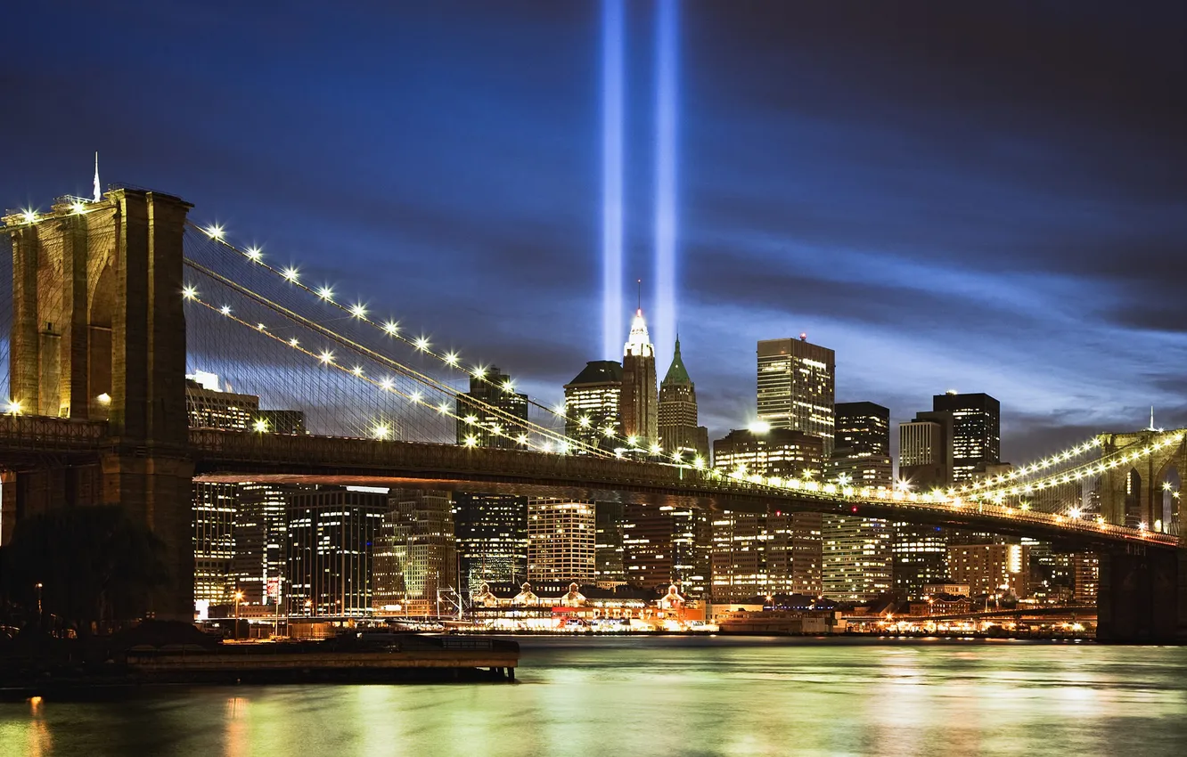 Фото обои Бруклинский мост, New York, World Trade Center, Brooklyn Bridge