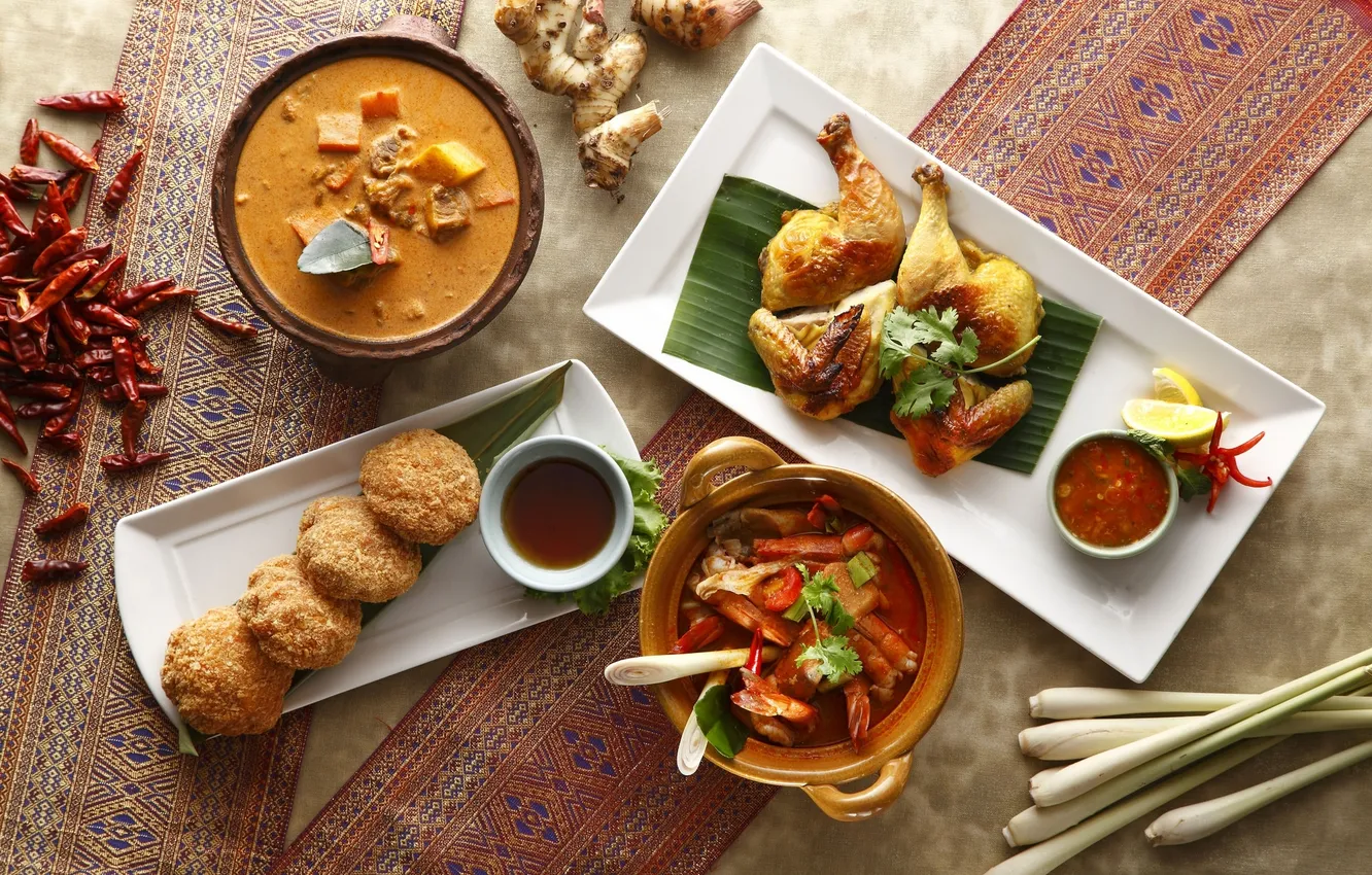 Фото обои курица, суп, перец, соус, блюда, котлеты, китайская кухня