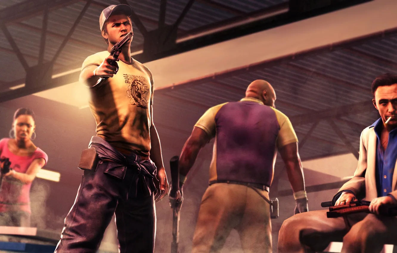 Фото обои оружие, Left 4 Dead, Ellis, Rochelle, Nick, Coach