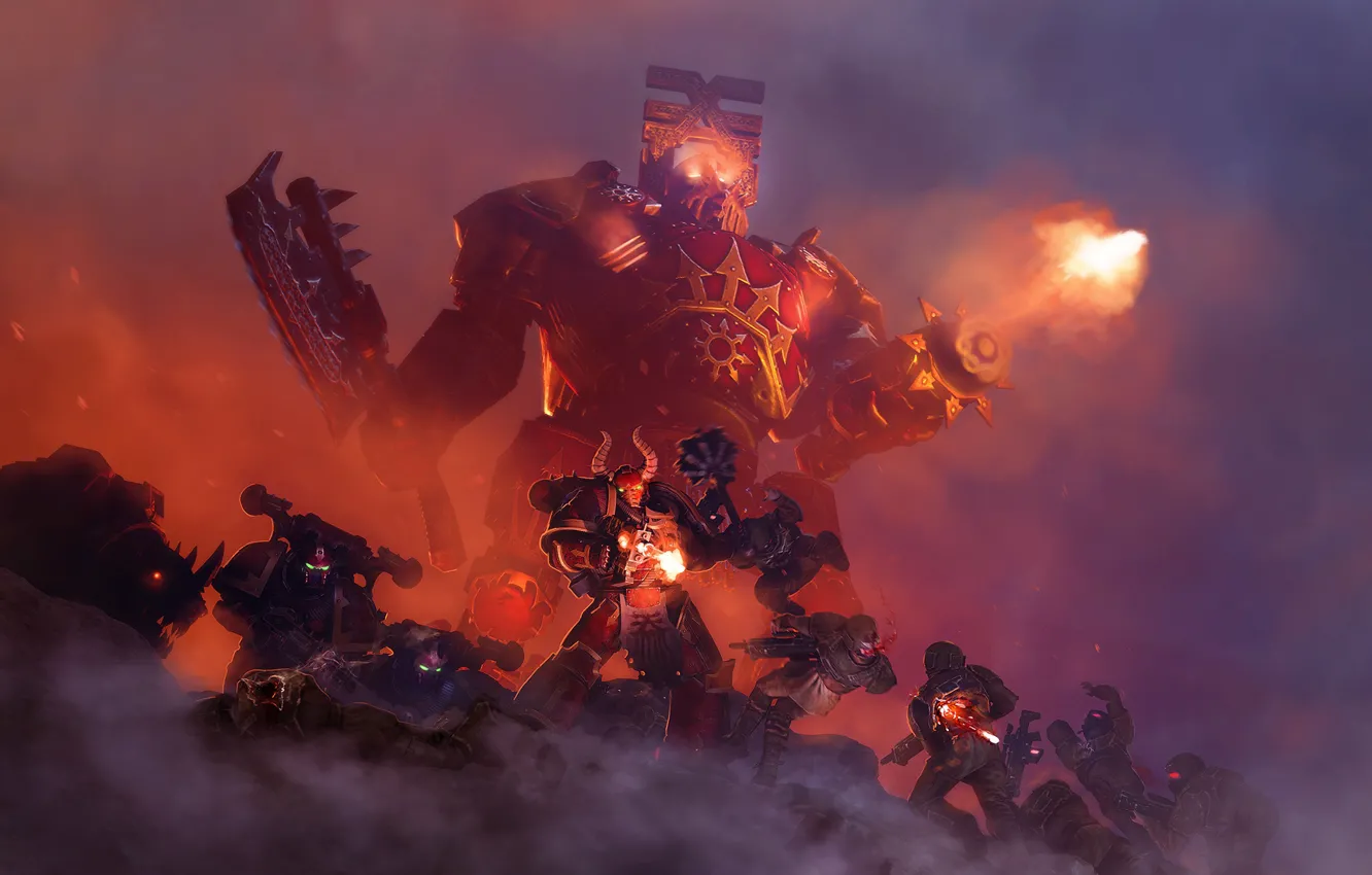 Фото обои оружие, огонь, воины, чудовища, Daemon Engine