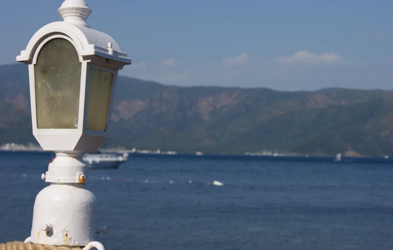 Фото обои море, горизонт, фонари