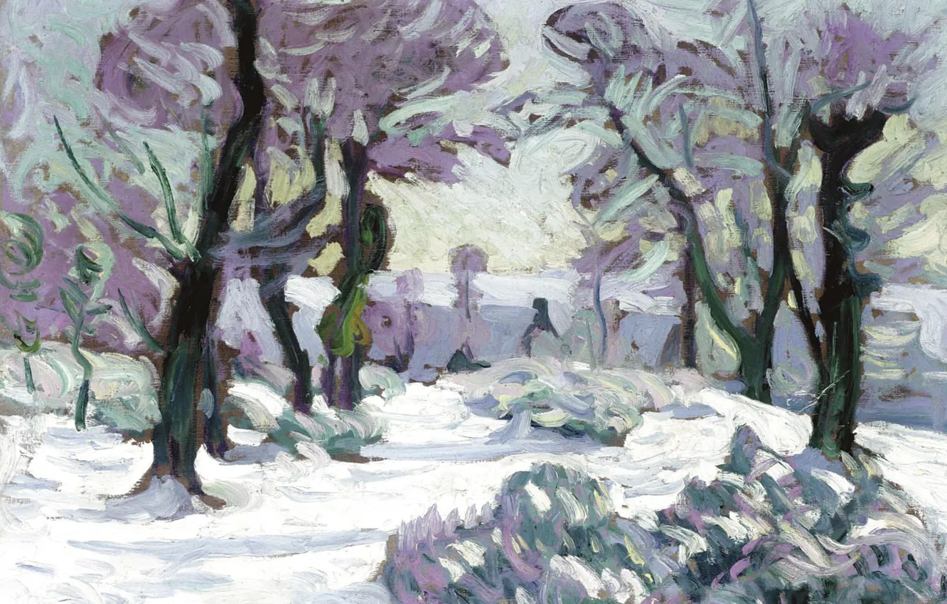 Фото обои природа, картина, Снежный Пейзаж, Анри Пайе, Henri Pailler