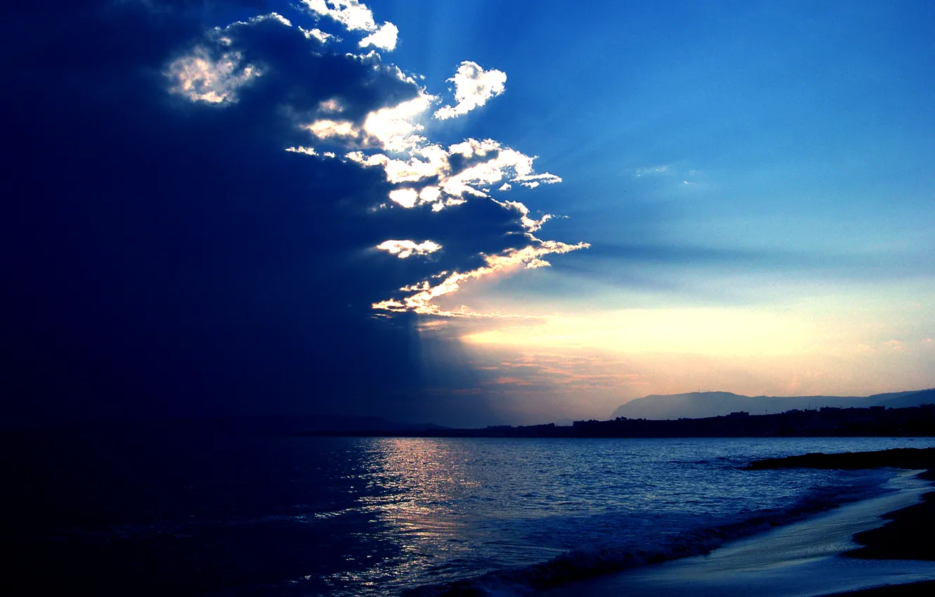 Фото обои море, небо, солнце, облака, лучи, природа, голубое, Nature