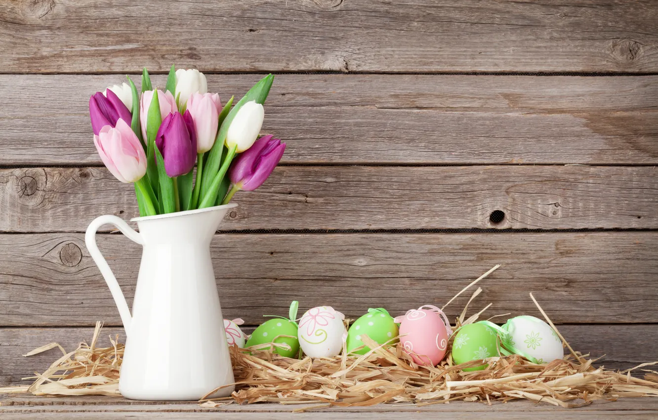 Фото обои цветы, яйца, весна, colorful, Пасха, happy, wood, pink