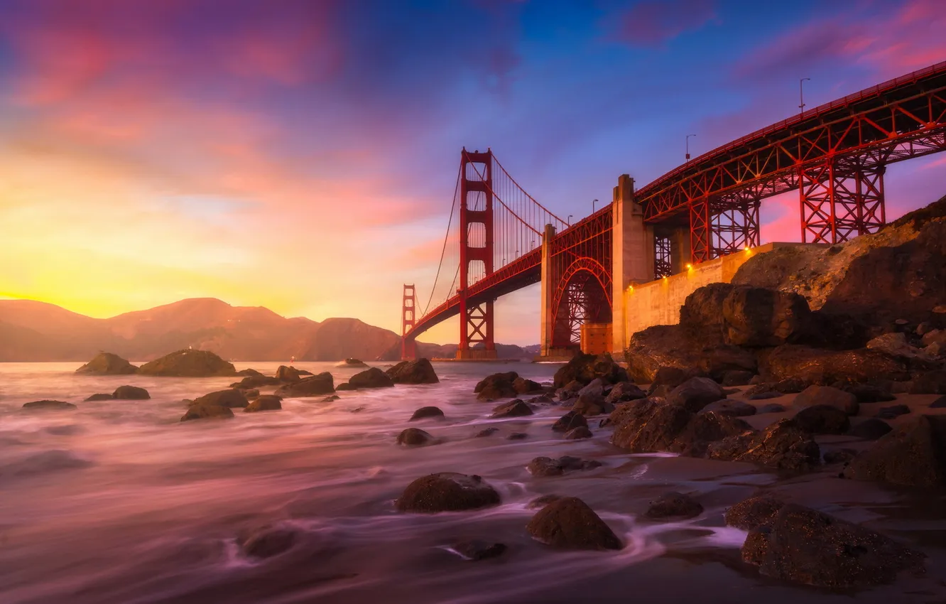 Фото обои california, Golden Gate Bridge, sunset