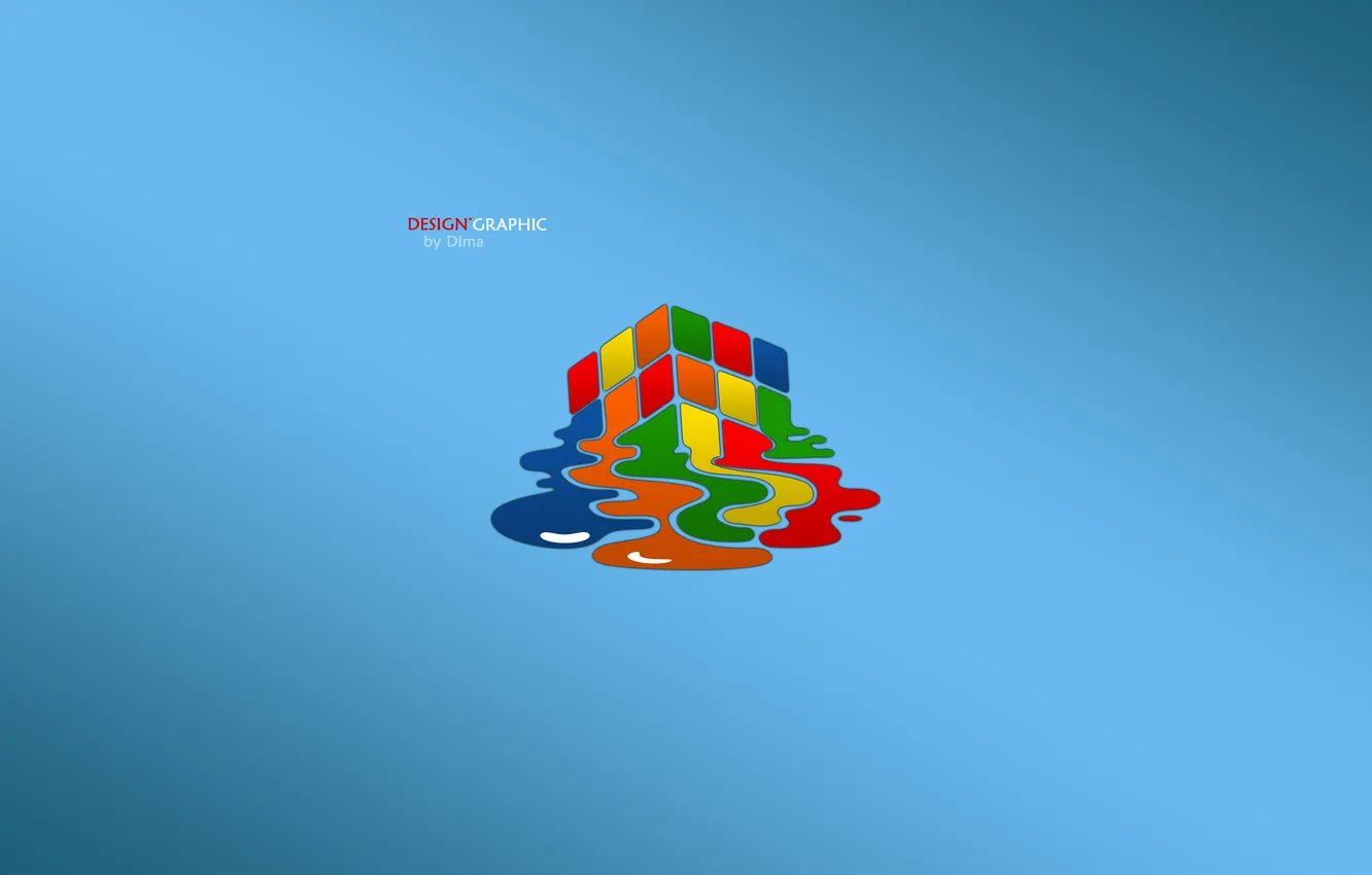Фото обои лужа, кубик, кубик рубика, синий фон, Design Graphic