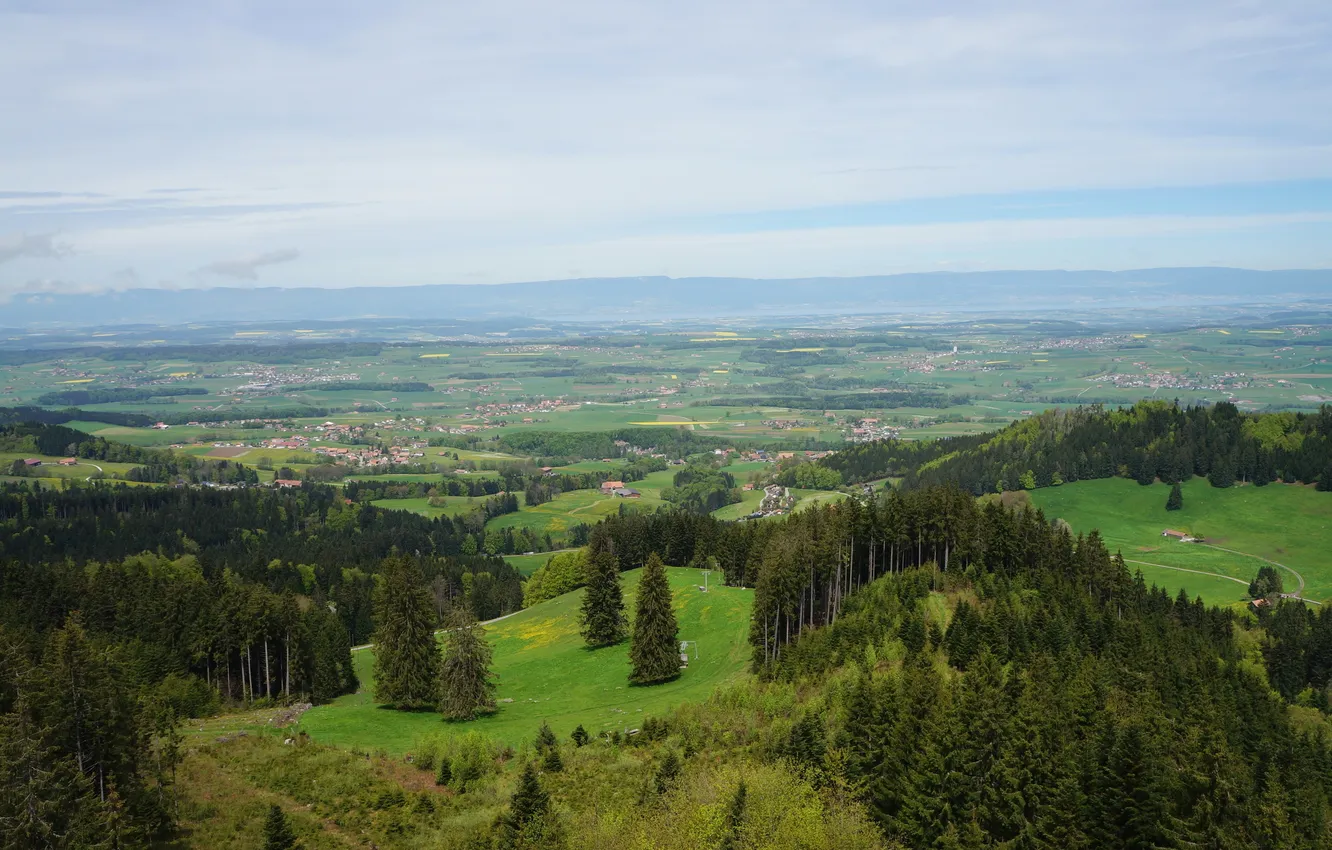 Фото обои небо, пейзаж, природа, город, ландшафт, Швейцария, горизонт, Gruyere