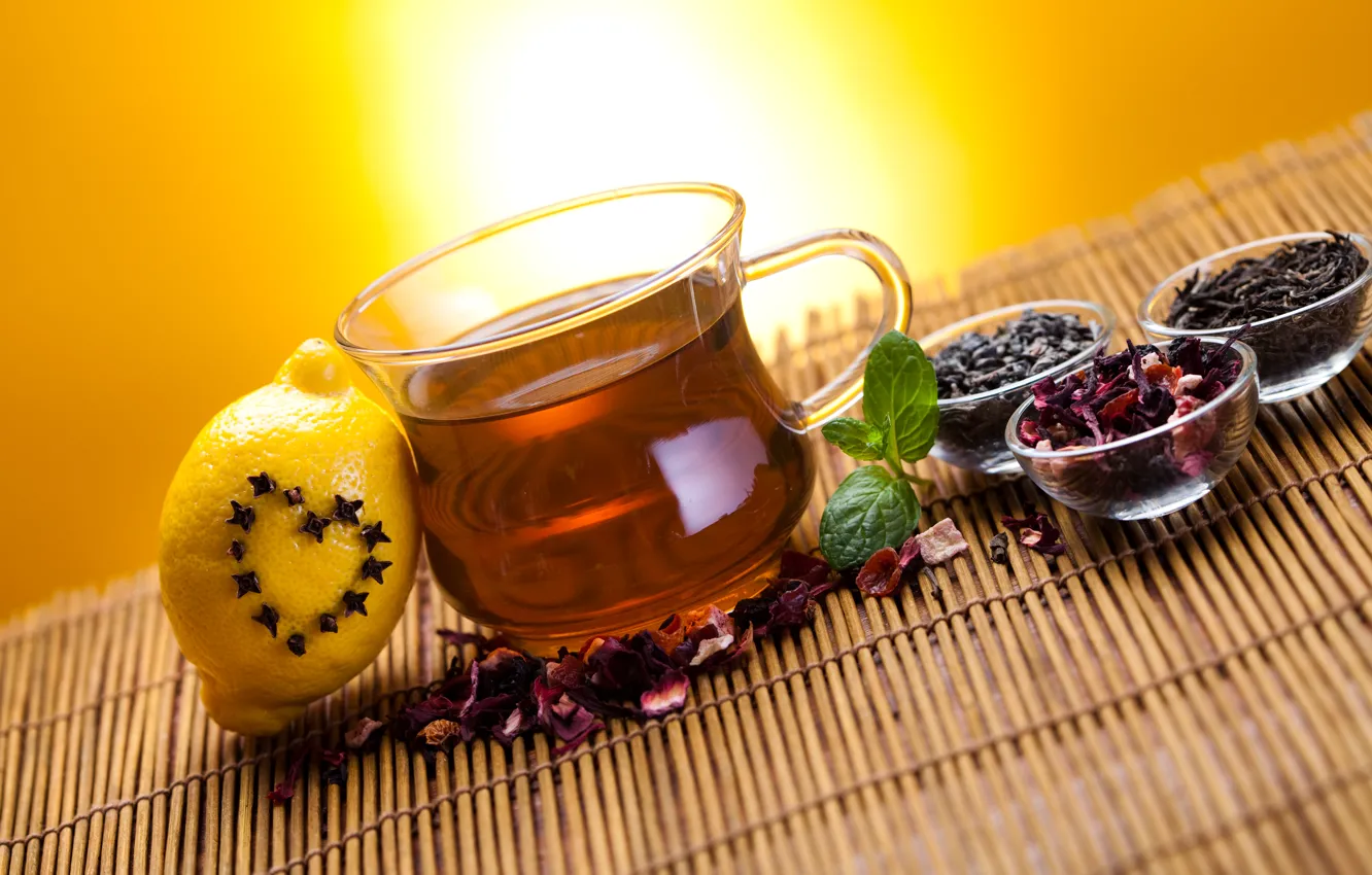 Фото обои лимон, чай, чашка, сорта