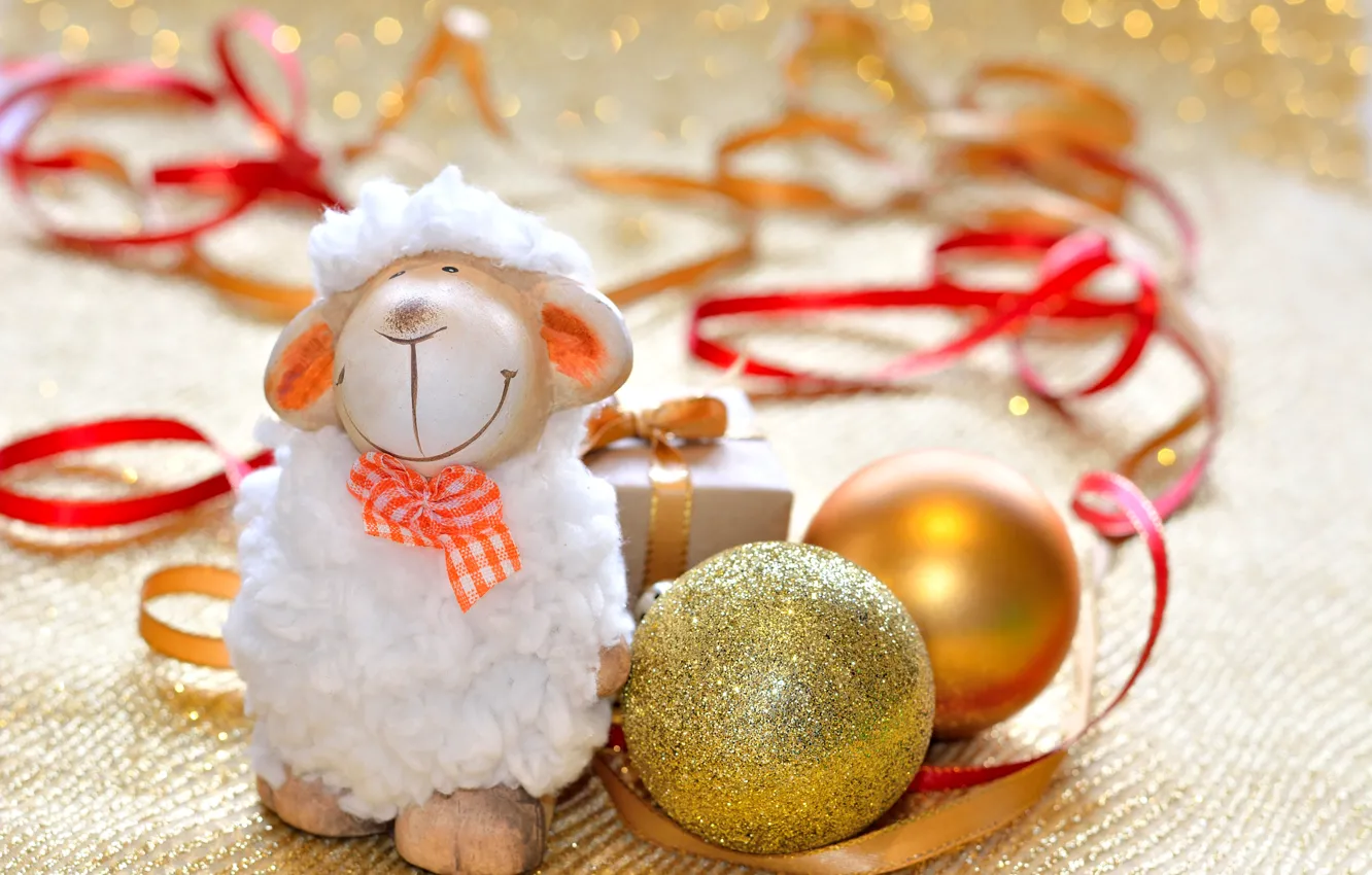 Фото обои украшения, Новый Год, овечка, New Year, sheep, Happy, 2015