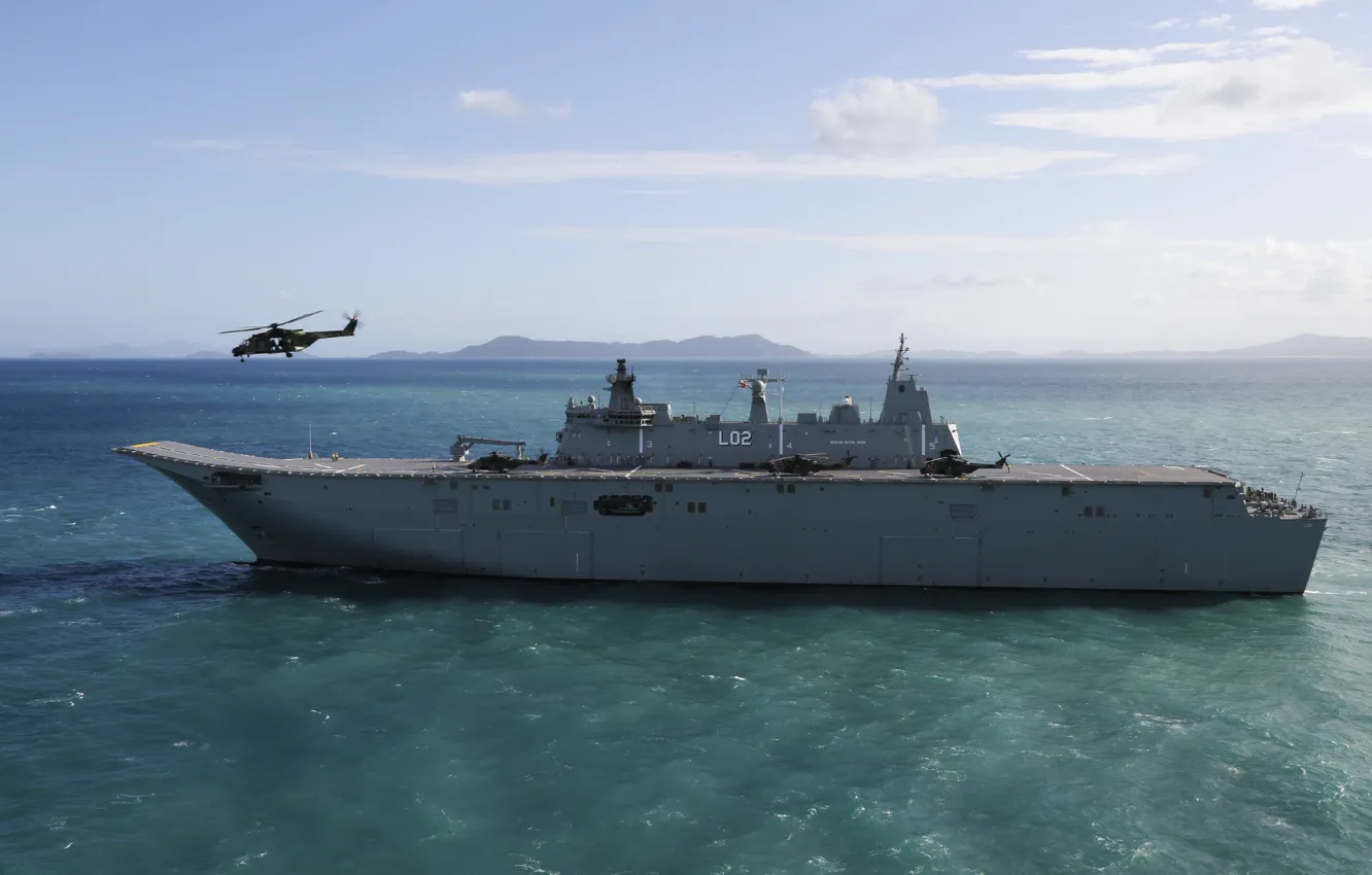 Фото обои море, десантный, корабль-вертолетоносец, HMAS Canberra
