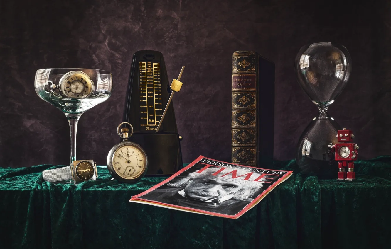 Фото обои время, часы, текстура, книга, натюрморт, журнал, Эйнштейн, хронометр