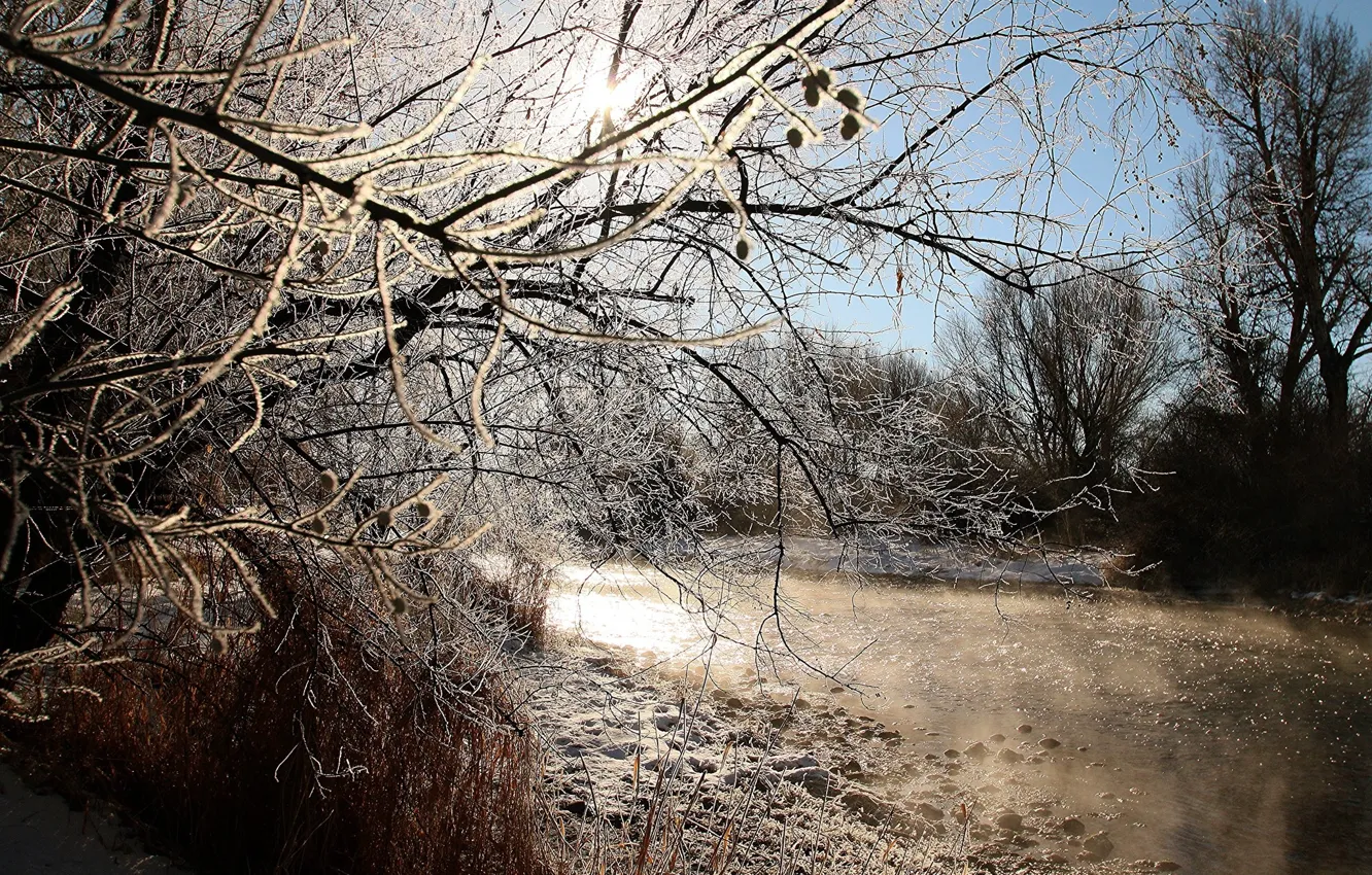 Фото обои зима, пейзаж, природа, река, красота, мороз