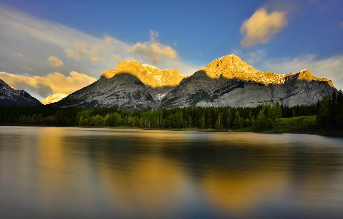 Фото обои Alberta, Sunrise, Canadian Rockies, Wedge Ponds