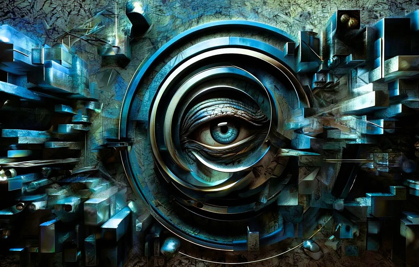 Фото обои абстракция, глаз, digital art, цифровое искусство, геометрические фигуры, аллегория, ИИ арт, Stability AI