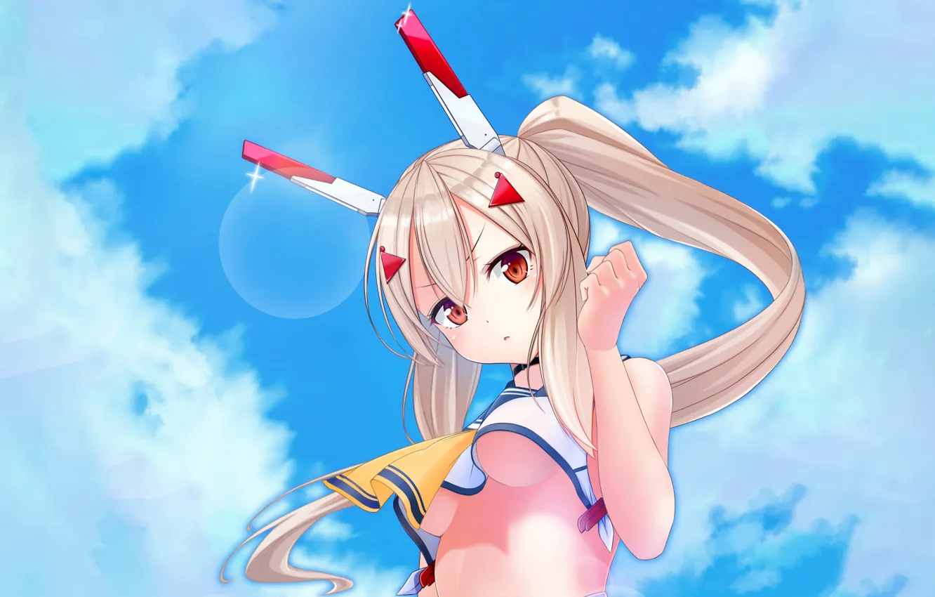 Фото обои girl, sexy, cleavage, sky, long hair, boobs, anime, Ayanami