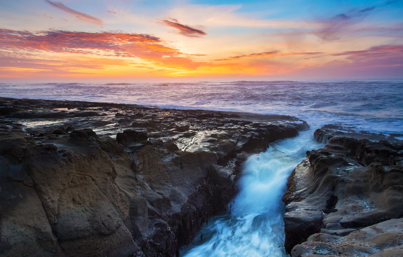 Фото обои океан, рассвет, USA, the Oregon Coast