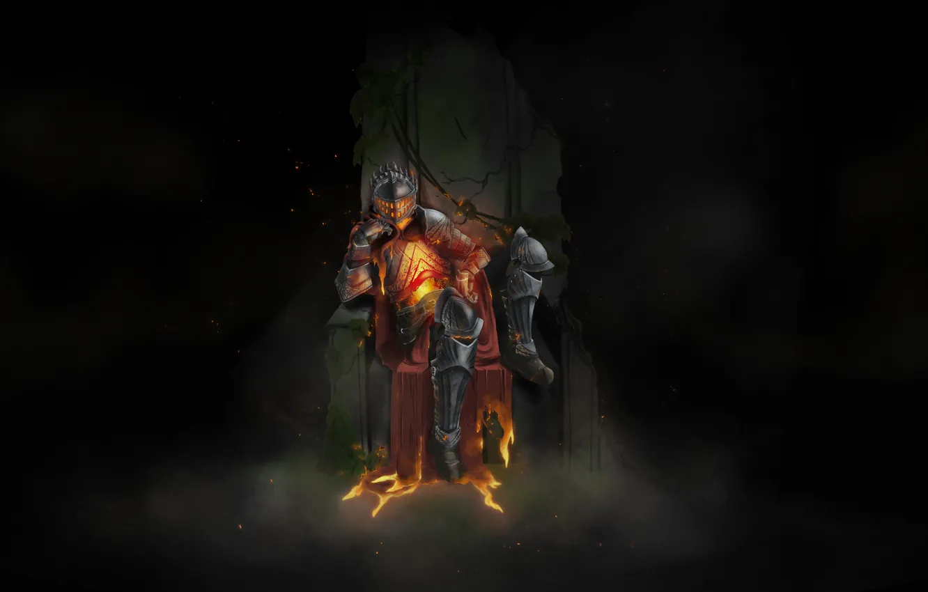 Фото обои игра, доспехи, арт, рыцарь, трон, &quot;Dark Souls 3, Lords of Cinder