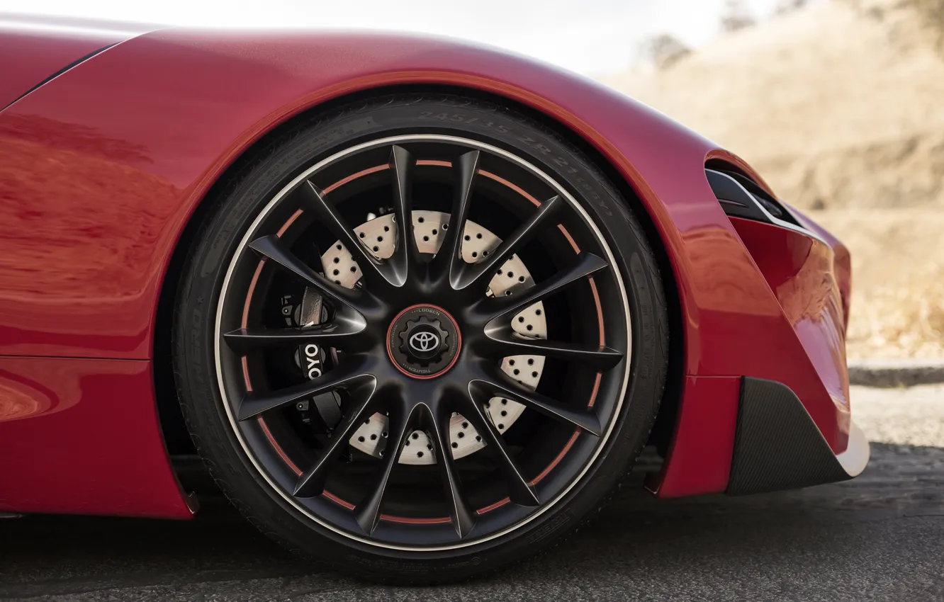 Фото обои красный, купе, колесо, Toyota, кузов, 2014, FT-1 Concept