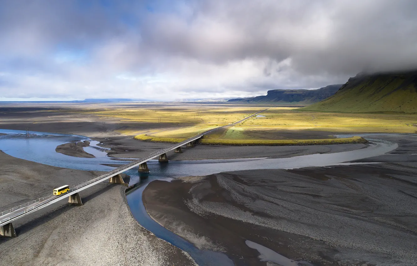 Фото обои мост, долина, Iceland, Vestur-Skaftafellssysla