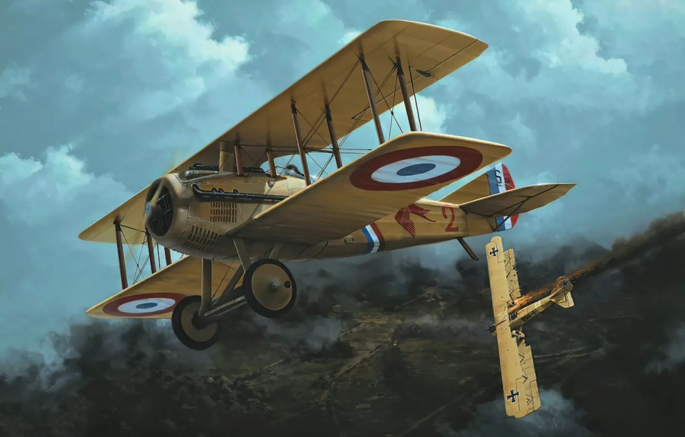 Фото обои art, airplane, aviation, ww1.biplane