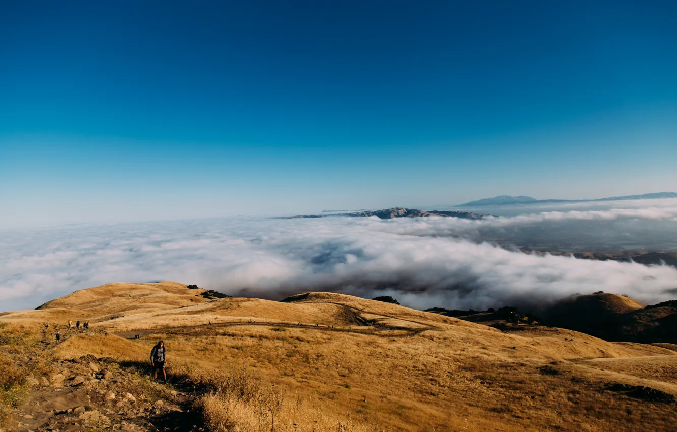 Фото обои облака, люди, высота, гора, путешествие