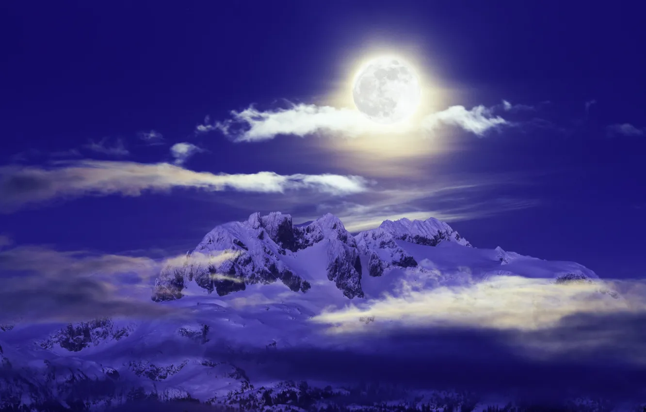 Фото обои горы, ночь, луна, Канада, Canada, British Columbia, Британская Колумбия, Mamquam Mountain