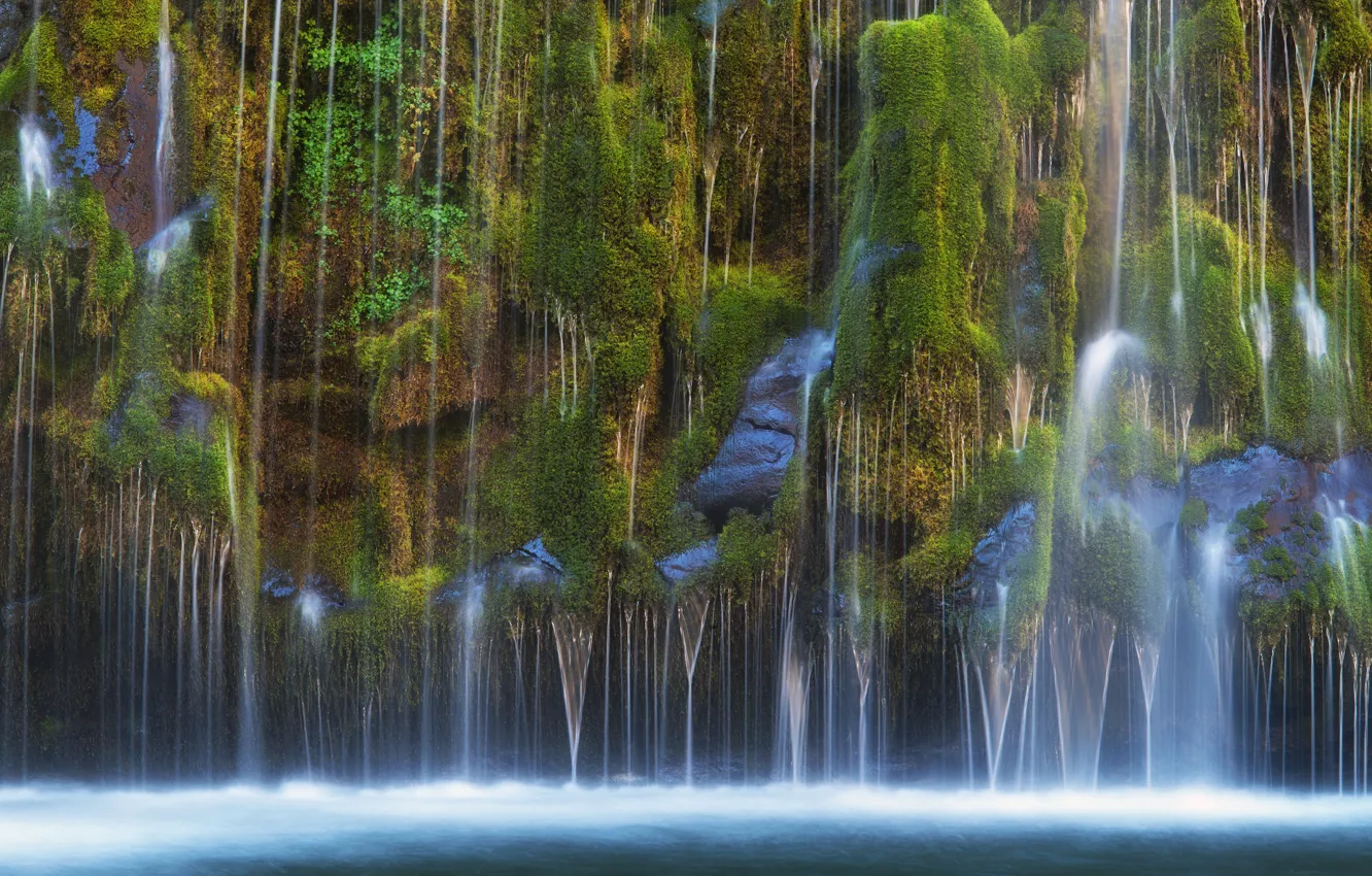 Фото обои вода, природа, скала, водопад, мох, Калифорния, USA, США