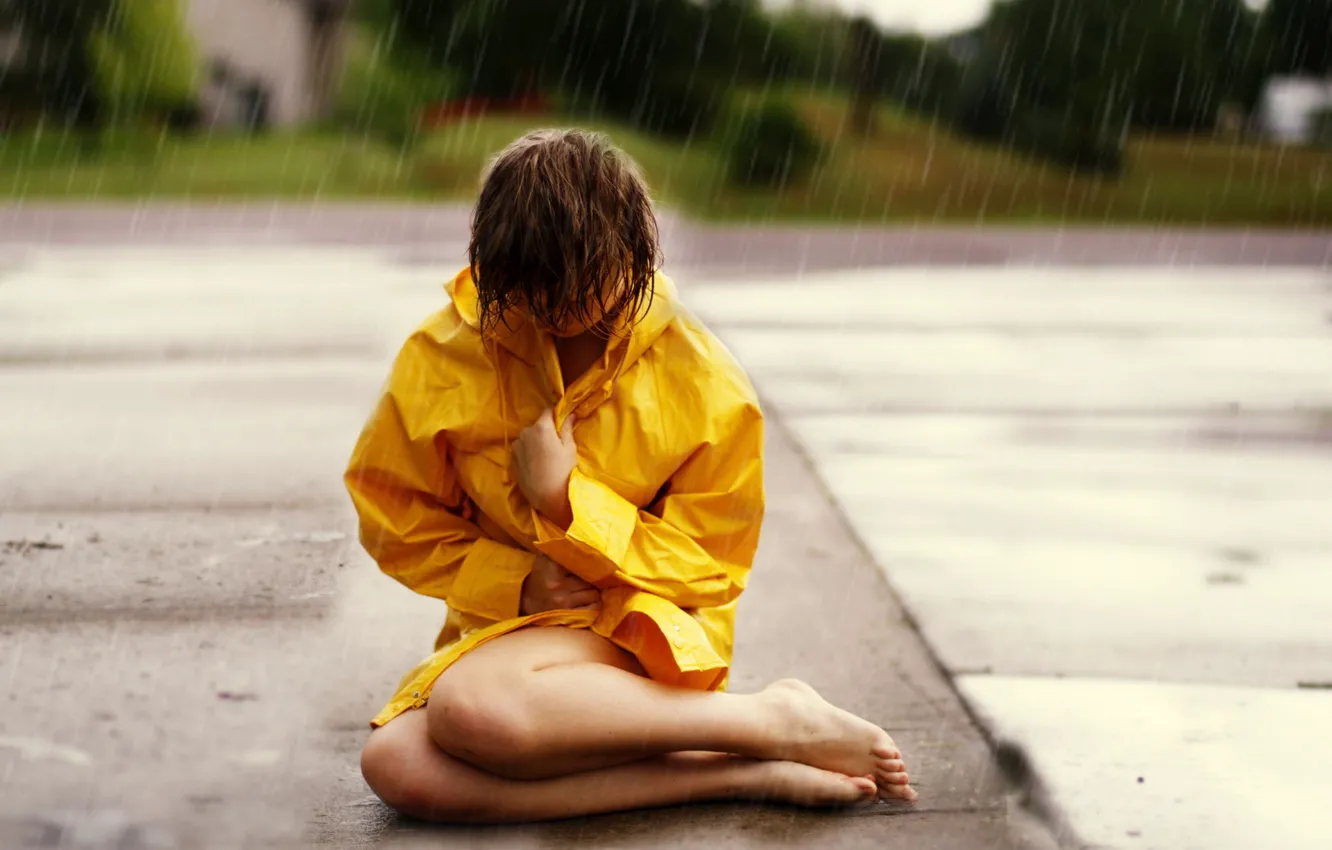 Фото обои девушка, дождь, настроение, улица
