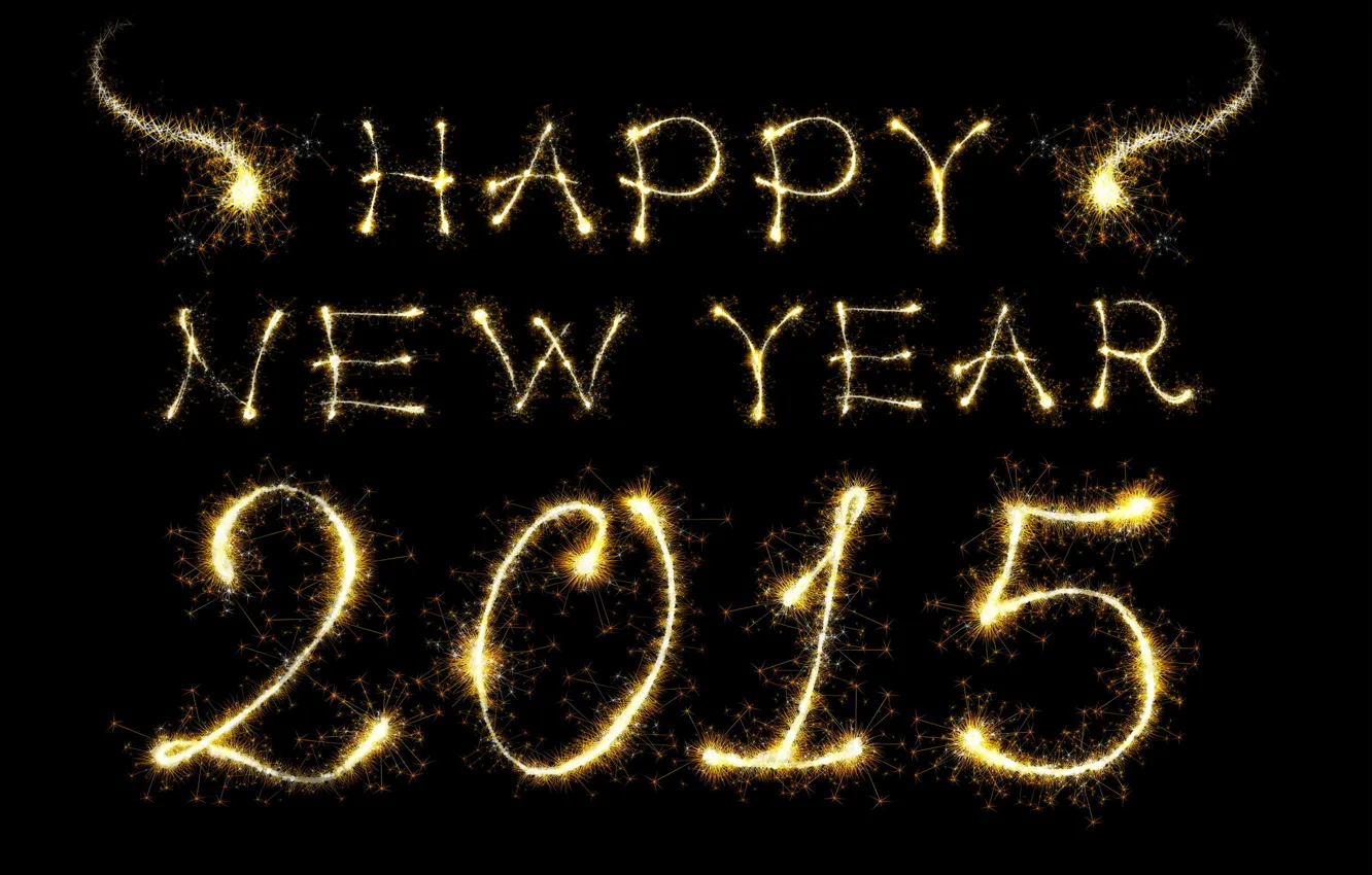 Фото обои Новый Год, gold, New Year, бенгальские огни, Happy, 2015