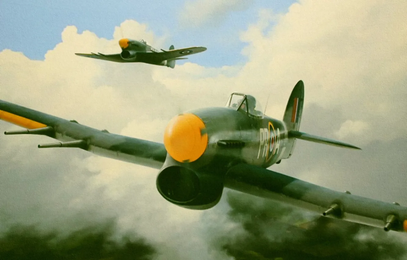 Фото обои aircraft, war, art, aviation, ww2, hawker typhoon