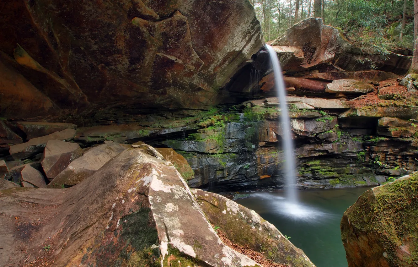 Фото обои камни, скалы, водопад, США, Кентукки, Jackson County Park
