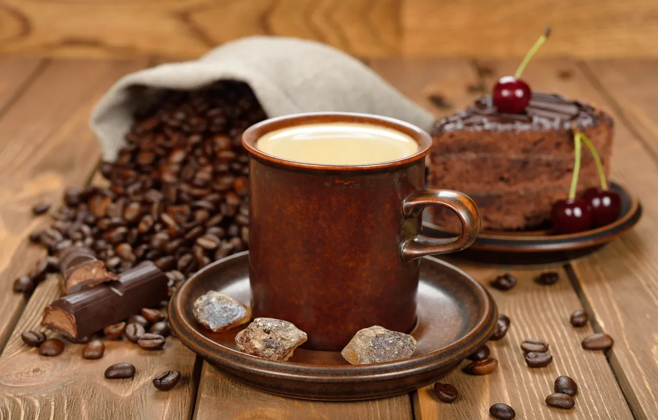 Фото обои кофе, шоколад, пирожное, кофейные зерна