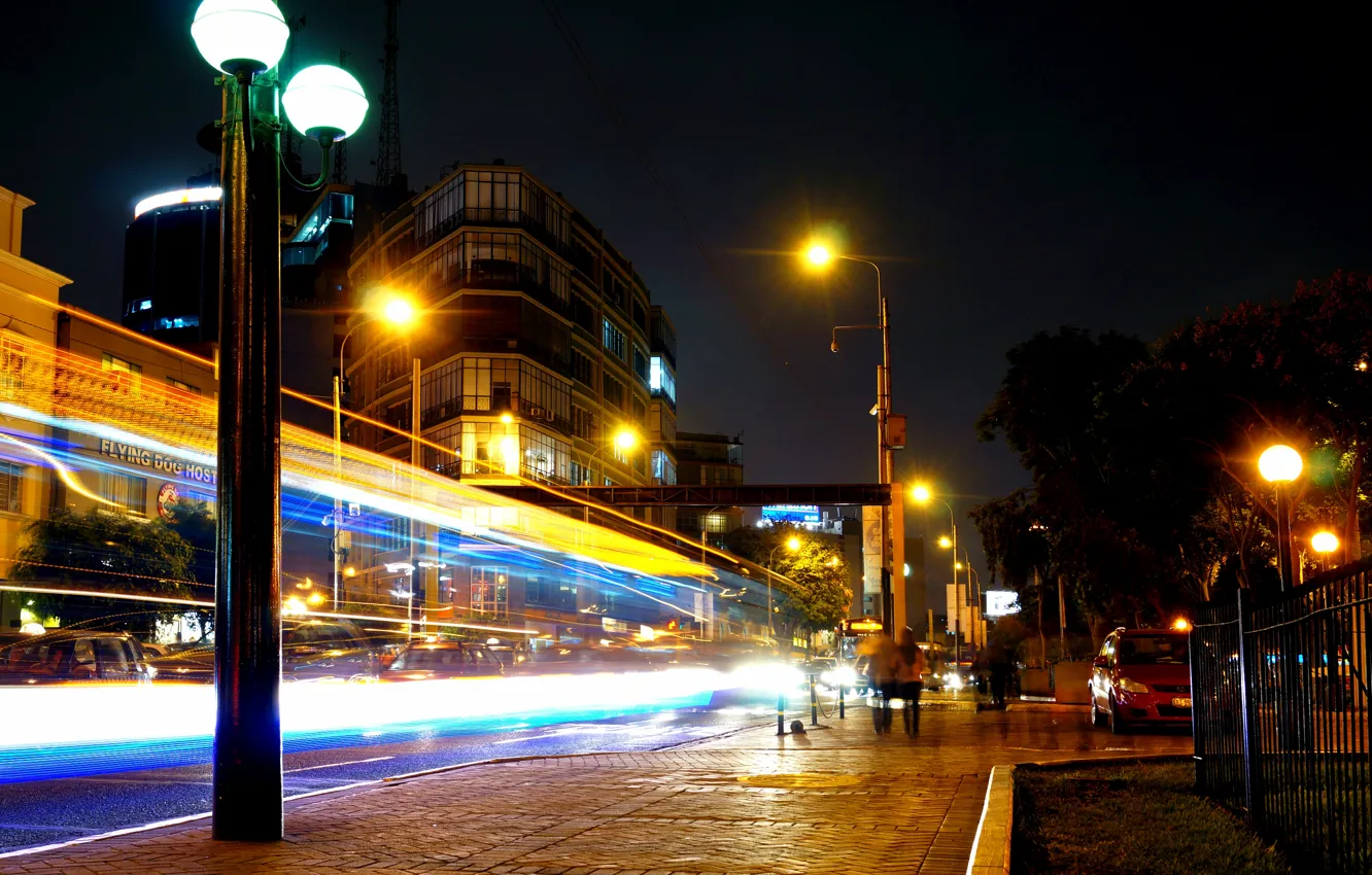 Фото обои ночь, движение, выдержка, Лима, night, Peru, Перу, Lima