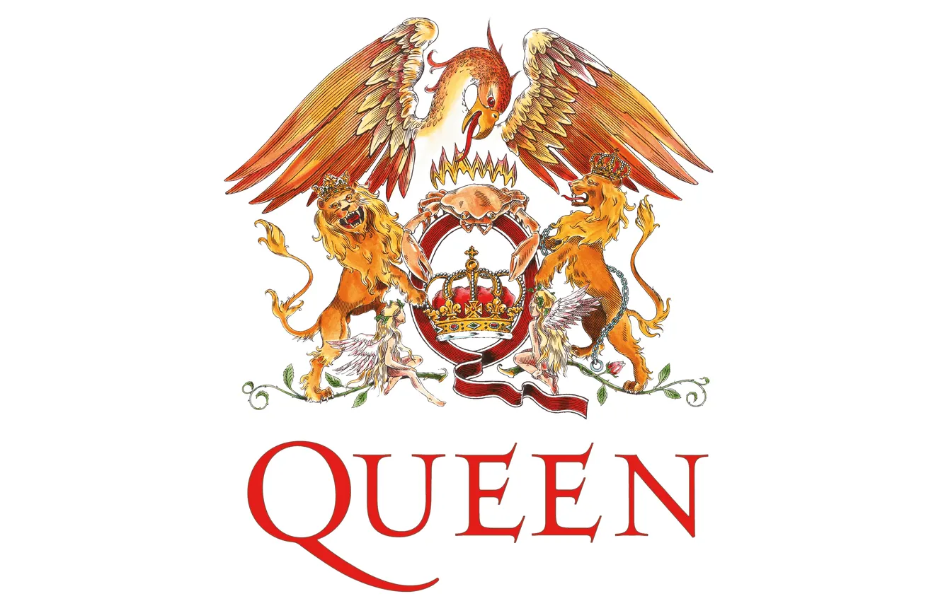 Фото обои музыка, логотип, группа, белый фон, Queen