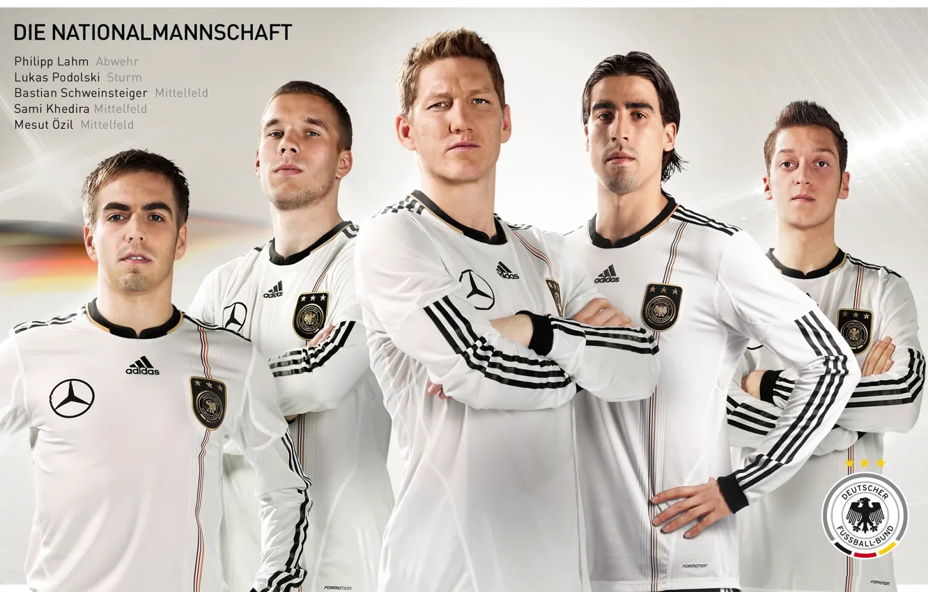 Фото обои wallpaper, sport, Germany, football, Sami Khedira, Bastian Schweinsteiger, Philipp Lahm, Lukas Podolski