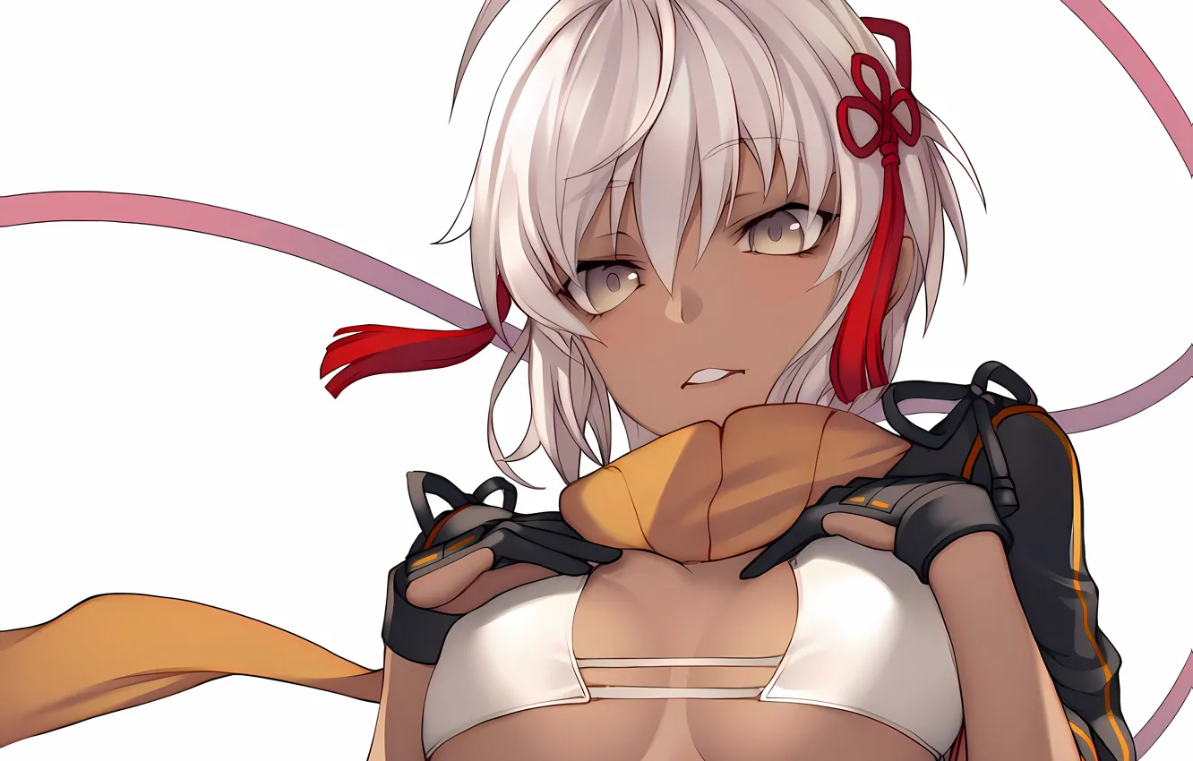 Фото обои girl, sexy, cleavage, boobs, anime, beautiful, short hair, pretty