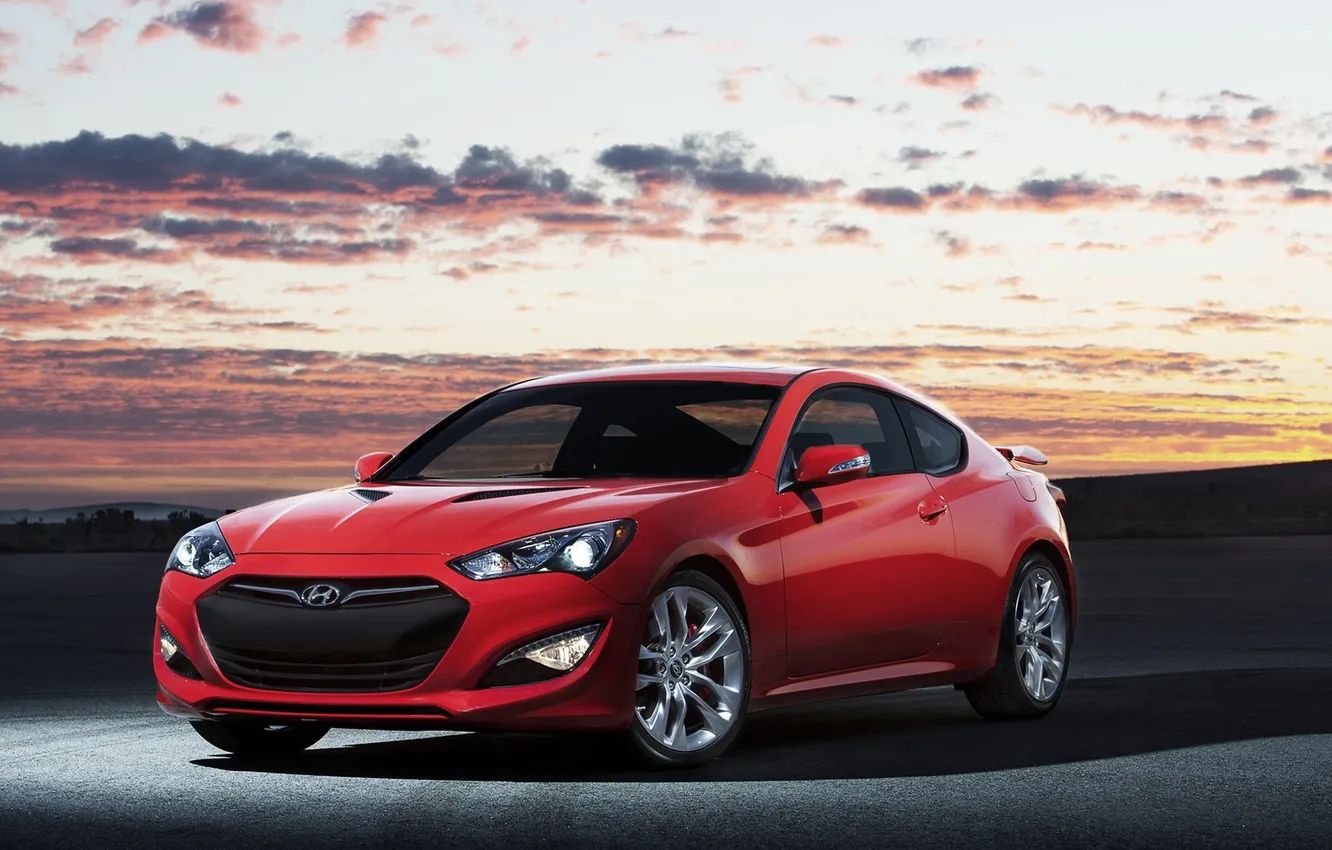 Фото обои красный, купе, автомобиль, Hyundai, Coupe, Genesis, хюндай