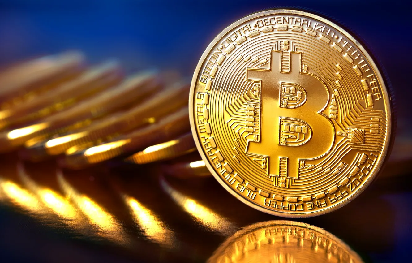 Фото обои размытие, монеты, gold, fon, coins, bitcoin, биткоин, btc