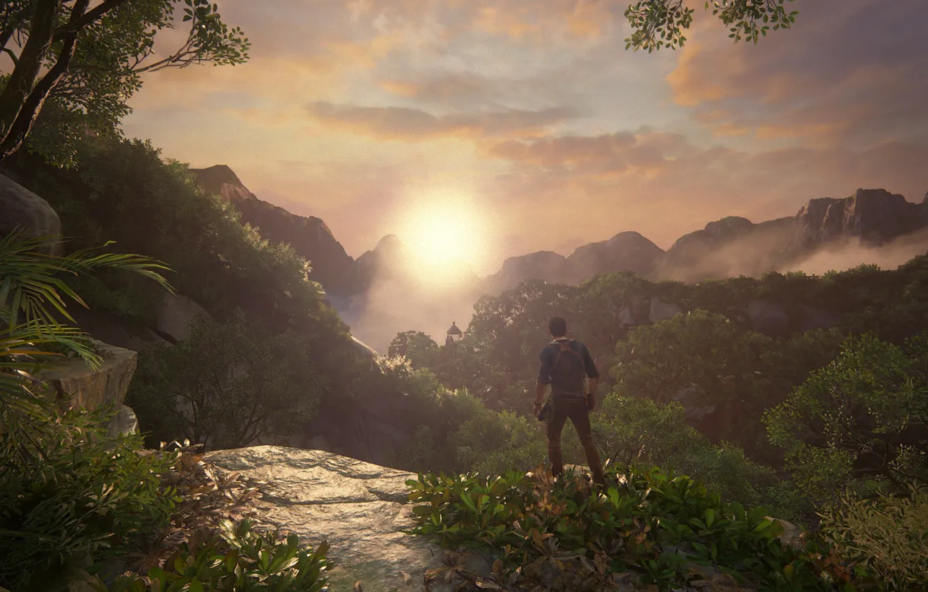Фото обои закат, остров, Naughty Dog, Playstation 4, Uncharted 4, Нэйтан Дрейк