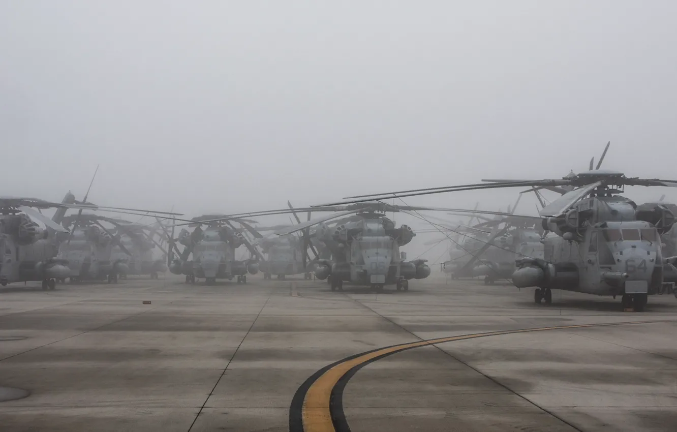 Фото обои туман, вертолёты, Super Stallion, CH-53E