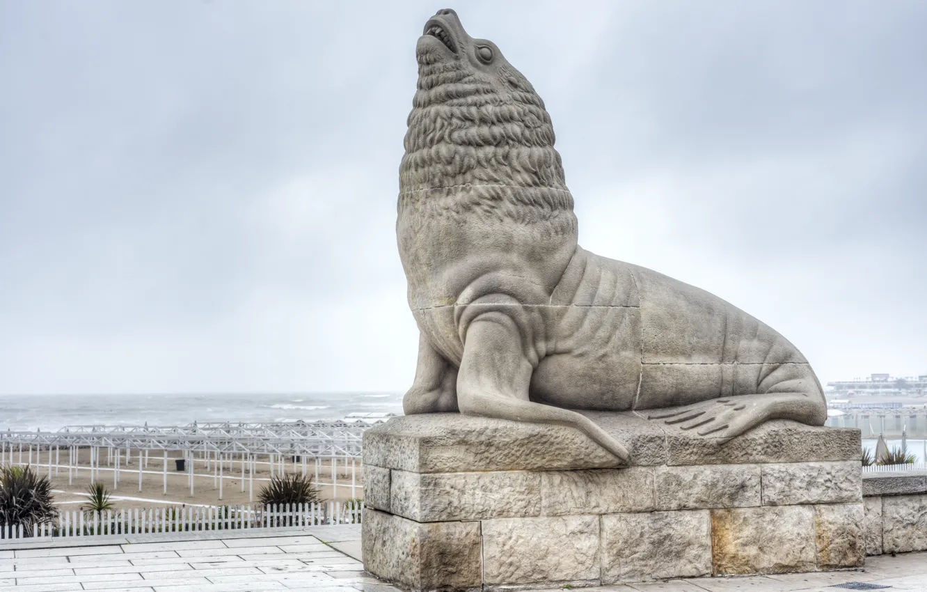 Фото обои statue, sea lion, Mar del Plata