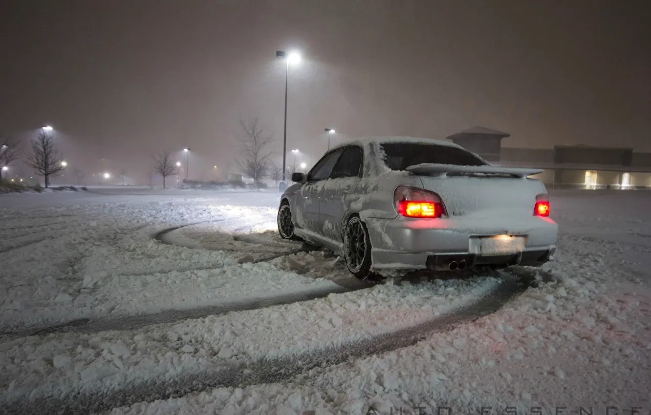 Фото обои зима, свет, фары, subaru, снегопад, winter, snow, субару