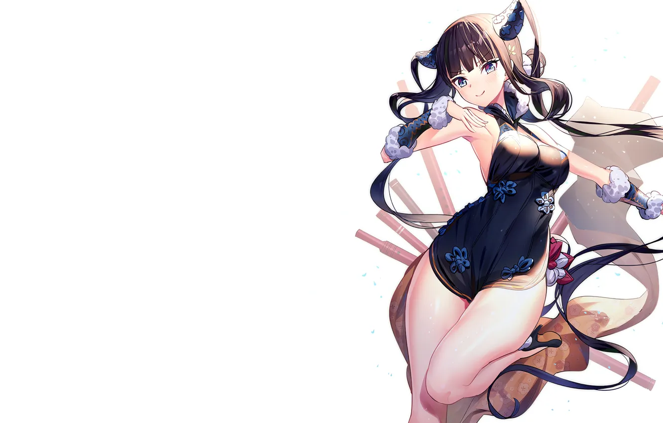 Фото обои girl, sexy, long hair, dress, legs, boobs, anime, beautiful