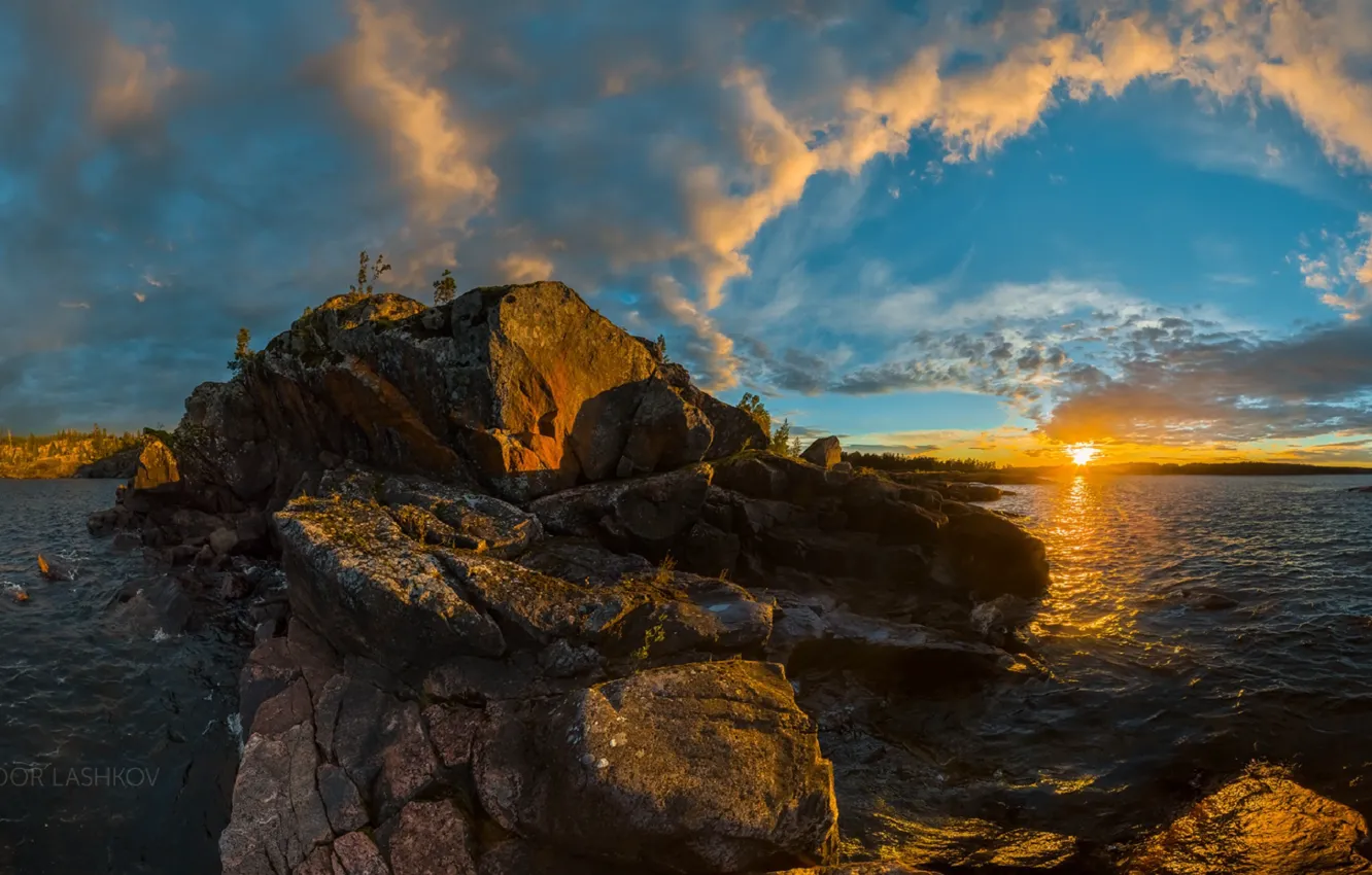 Фото обои закат, скалы, Ладожское озеро, Карелия, фотограф Лашков Федор