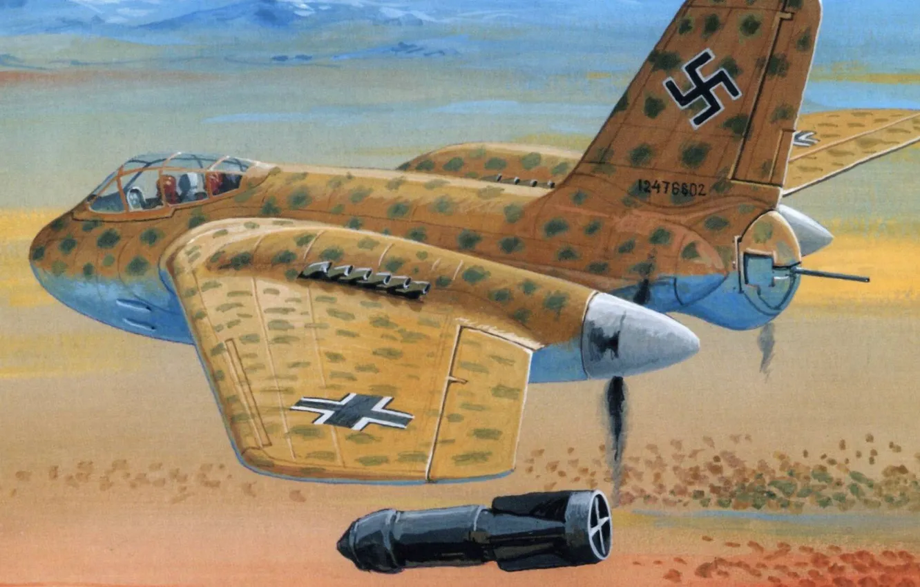 Фото обои рисунок, бомба, истребитель, прототип, тяжёлый, Штурмовик, Messerschmitt Me 329